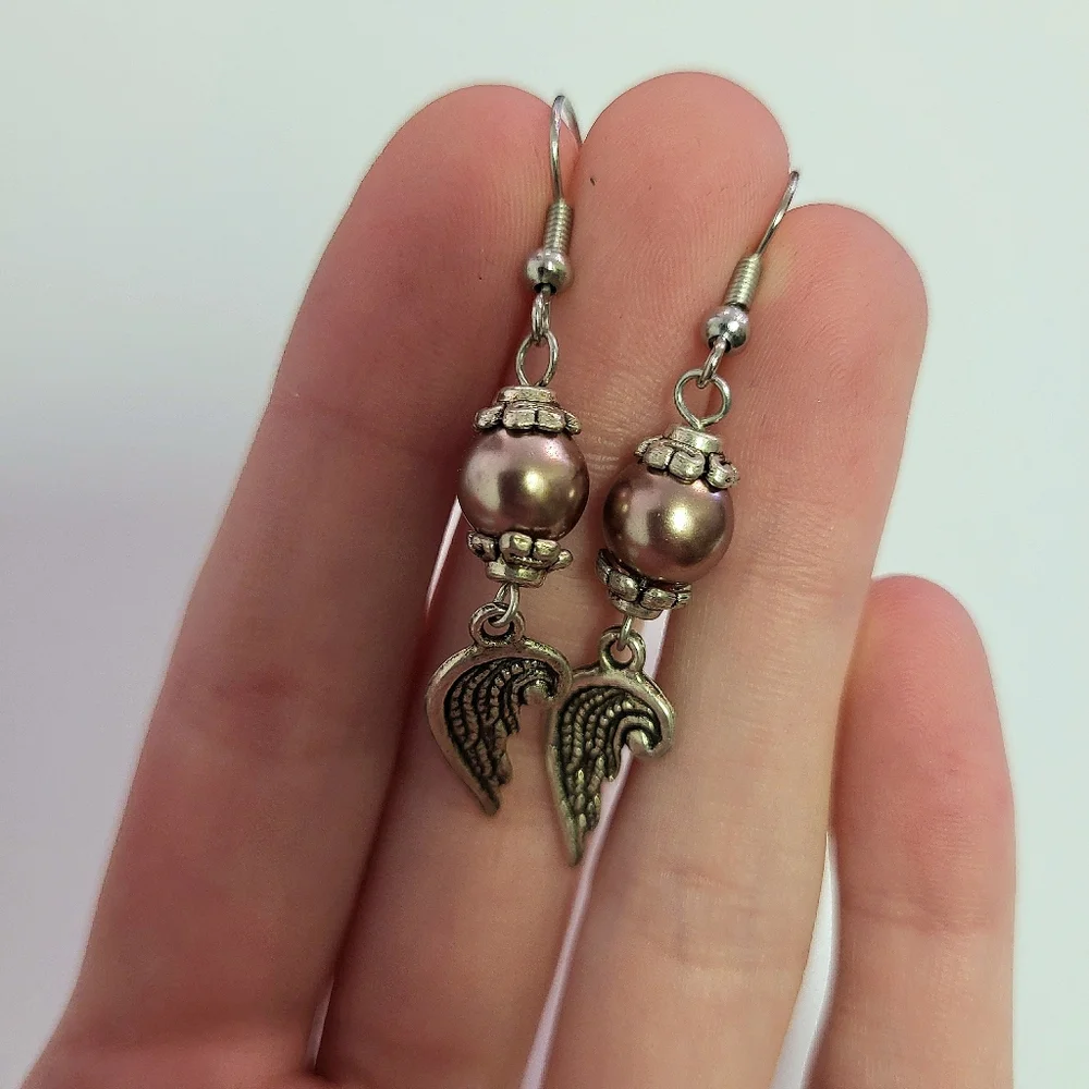 Brown angel wing costume earrings